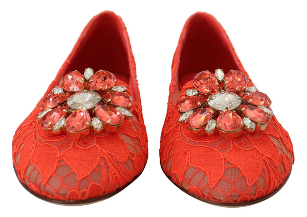 Rot Taormina Spitze Kristalle Ballett Flats Schuhe