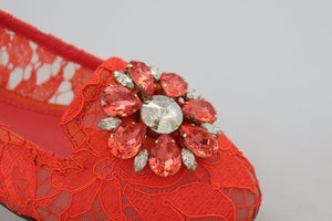 Rot Taormina Spitze Kristalle Ballett Flats Schuhe