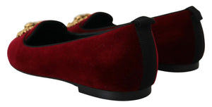 Bordeaux Samt Slip-On Loafers Flache Schuhe