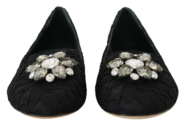 Schwarz Taormina Spitze Kristalle Flats Schuhe