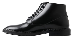 Schwarze Leder Herren Kurzstiefel Schnürschuhe