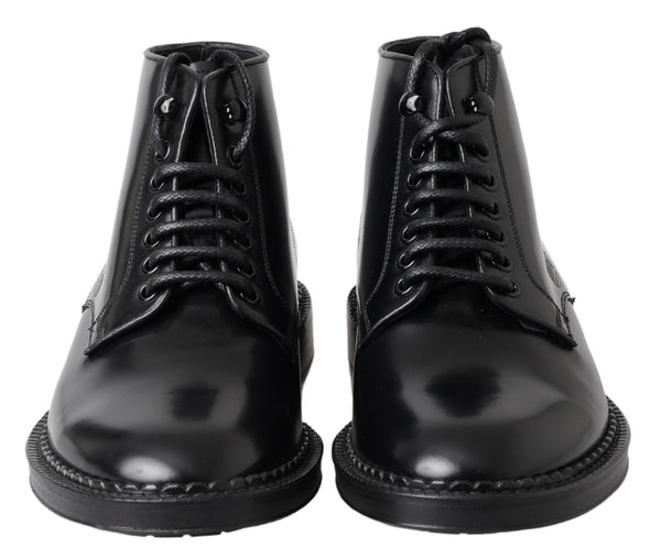 Schwarze Leder Herren Kurzstiefel Schnürschuhe