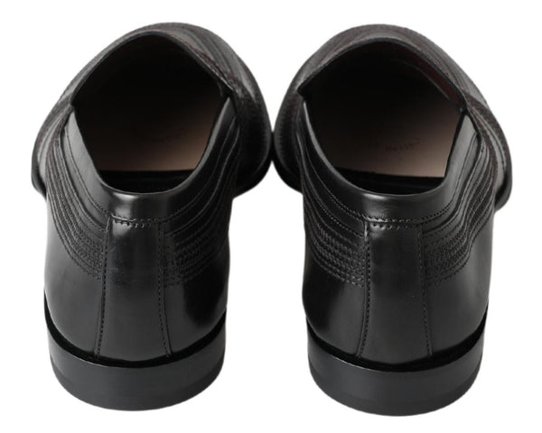 Schwarzes Leder Slipper Loafers Genähte Schuhe