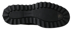 Schwarze Leder-Slipper mit Stretch-Stiefeln