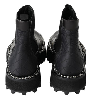 Schwarze Leder-Slipper mit Stretch-Stiefeln