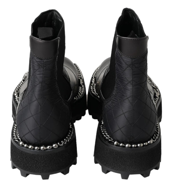 Schwarze Leder-Slipper mit Stretch-Stiefeln