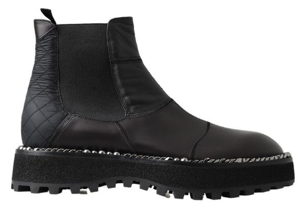 Schwarze Leder-Slipper mit Stretch-Stiefeln