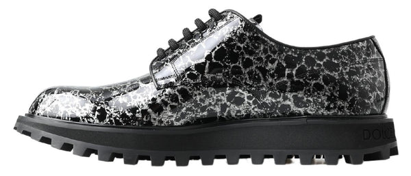 Schwarz Weiß Derby Lackleder Schuhe