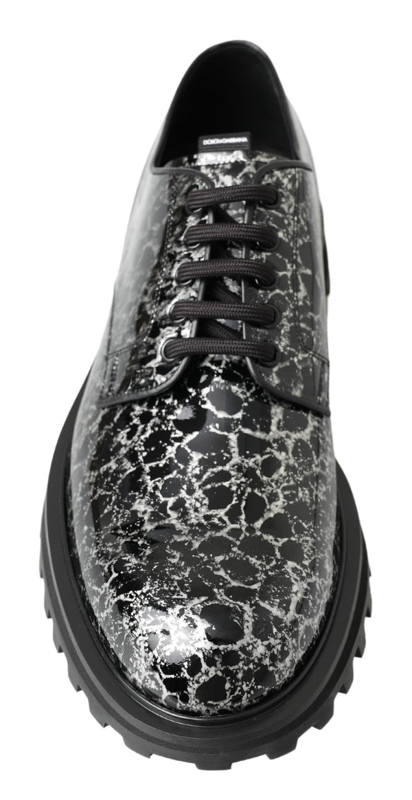 Schwarz Weiß Derby Lackleder Schuhe