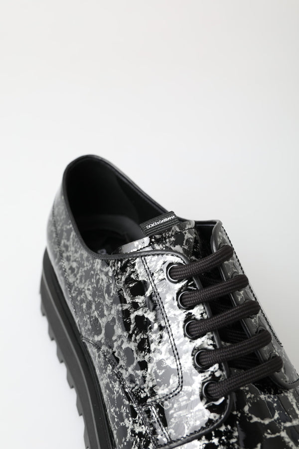Schwarz Weiß Derby Lackleder Schuhe