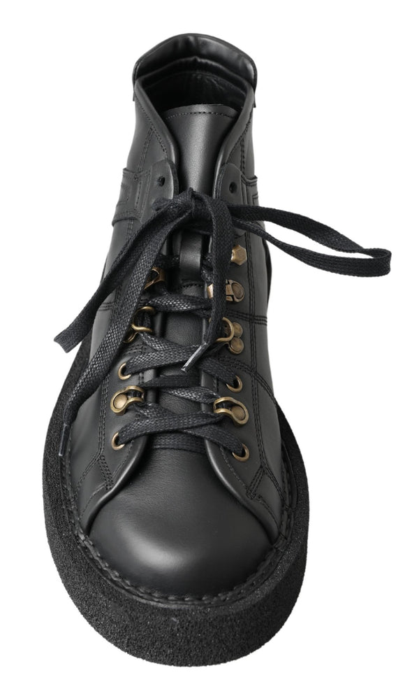 Schwarze Leder-Slipper mit Stretch-Stiefeln