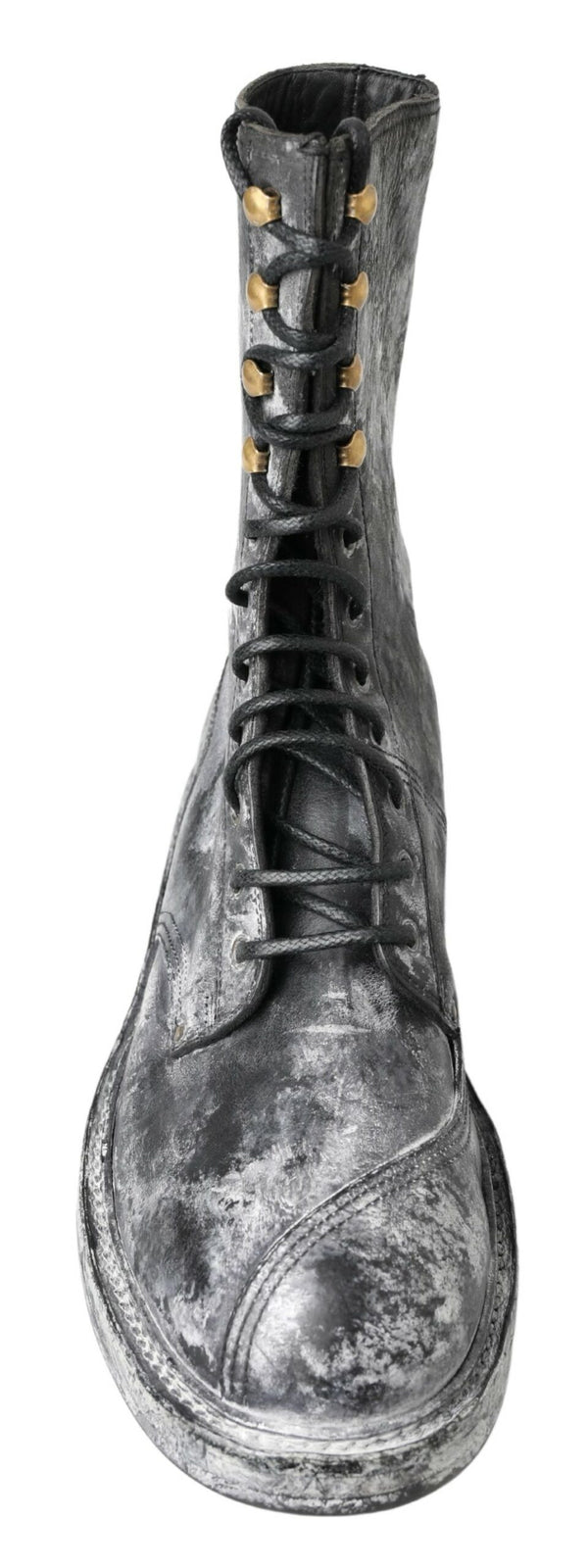 Schwarz Gray Leder Mid Calf Stiefel Schuhe