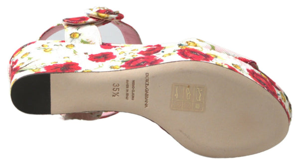 Mehrfarbige Wedges mit Blumendruck Florale Riemchensandalen