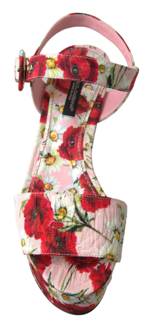 Mehrfarbige Wedges mit Blumendruck Florale Riemchensandalen