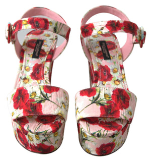 Mehrfarbige Wedges mit Blumendruck Florale Riemchensandalen
