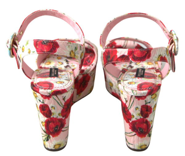 Mehrfarbige Wedges mit Blumendruck Florale Riemchensandalen