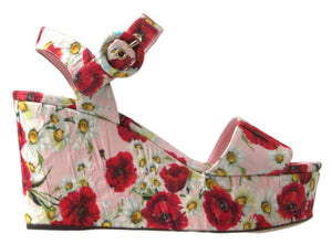 Mehrfarbige Wedges mit Blumendruck Florale Riemchensandalen