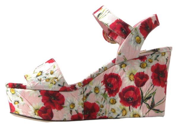 Mehrfarbige Wedges mit Blumendruck Florale Riemchensandalen