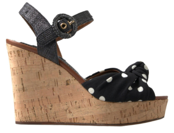 Schwarze Keile Gepunktete Knöchelriemen Schuhe Sandalen
