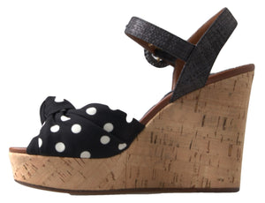 Schwarze Keile Gepunktete Knöchelriemen Schuhe Sandalen