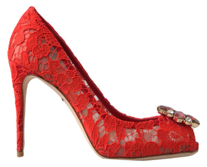 Rot Taormina Spitze Kristall Heels Pumps Schuhe