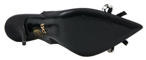 Schwarze kristallverzierte Schuhe mit Slingback-Absatz