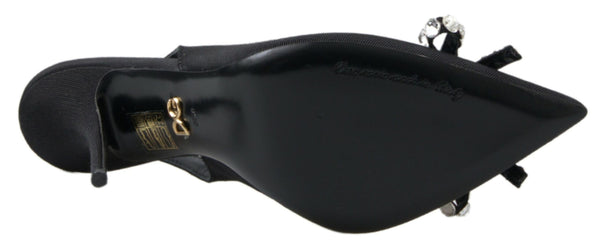 Schwarze kristallverzierte Schuhe mit Slingback-Absatz