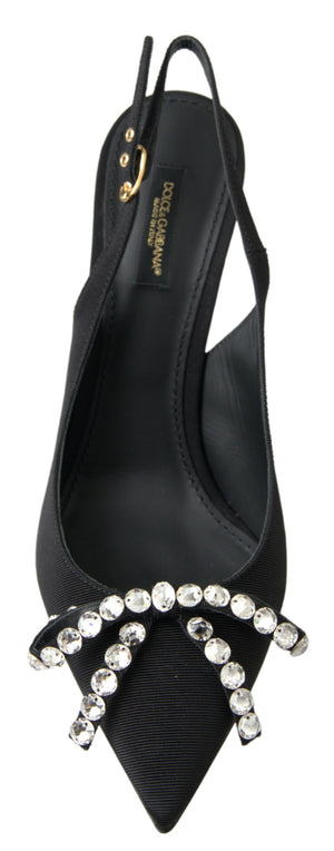 Schwarze kristallverzierte Schuhe mit Slingback-Absatz