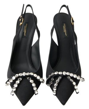Schwarze kristallverzierte Schuhe mit Slingback-Absatz