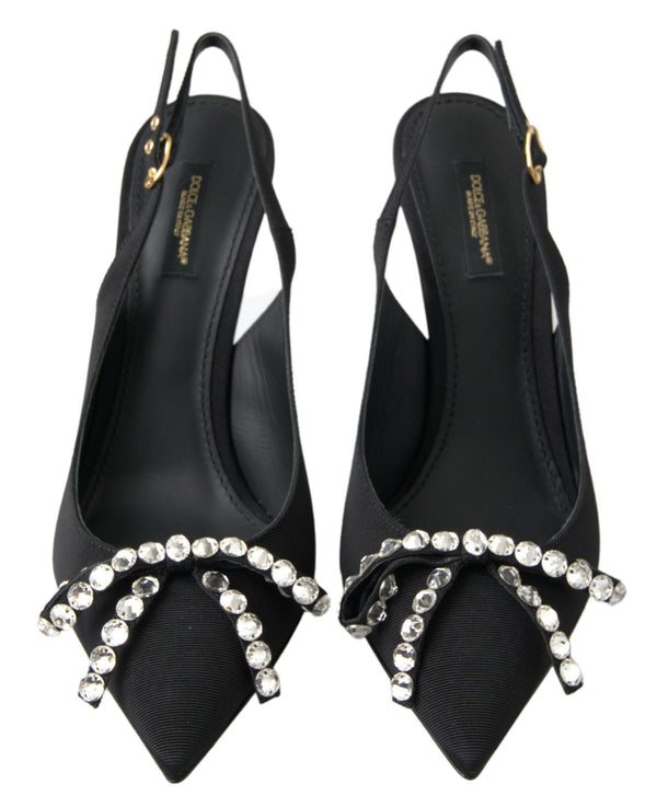 Schwarze kristallverzierte Schuhe mit Slingback-Absatz
