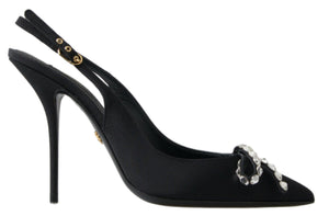 Schwarze kristallverzierte Schuhe mit Slingback-Absatz