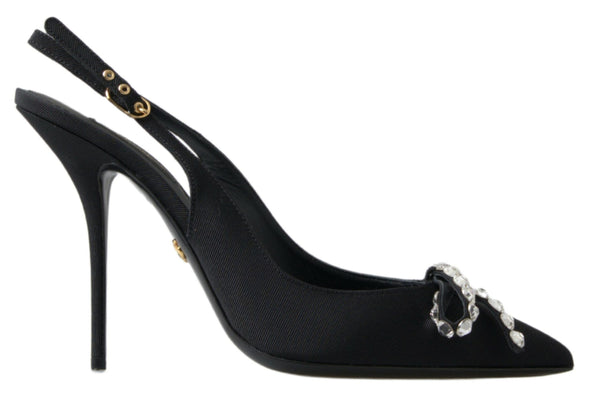 Schwarze kristallverzierte Schuhe mit Slingback-Absatz