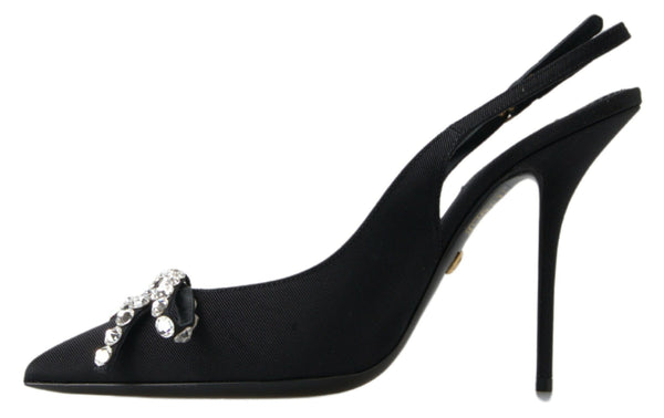 Schwarze kristallverzierte Schuhe mit Slingback-Absatz
