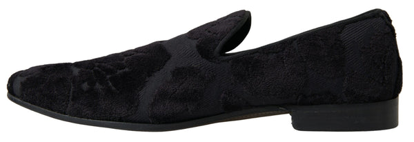 Schwarzer Brokat Loafers Formelle Schuhe