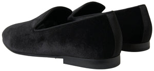 Schwarzer Samt Loafers Formelle Schuhe