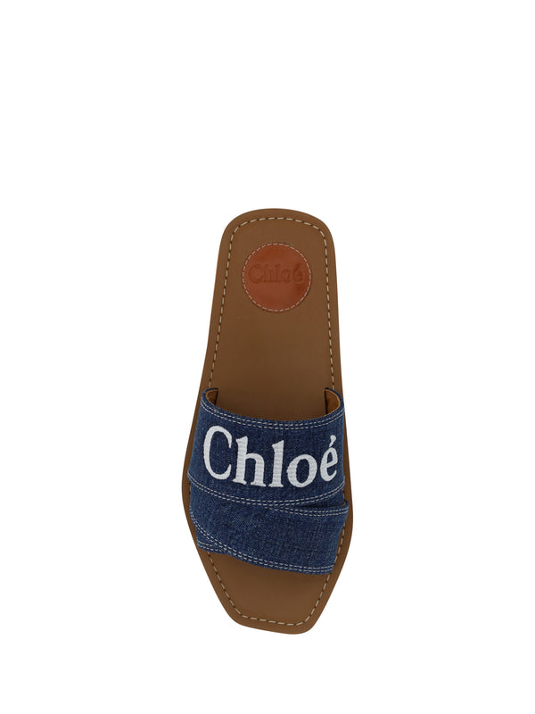 Üppige Cotton Woody Slide Sandalen in Denim Blau