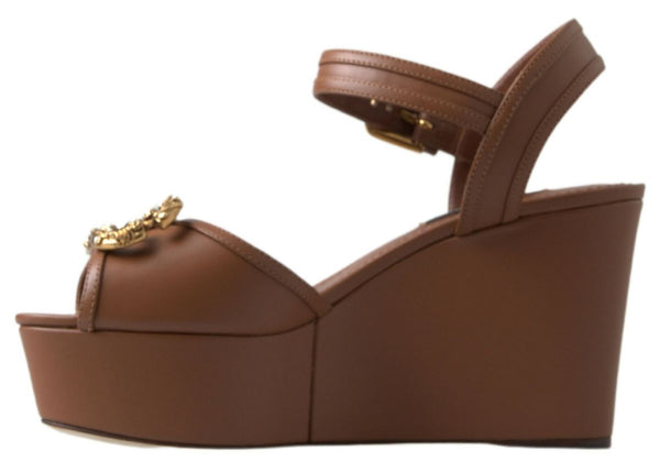 Braunes Leder AMORE Wedges Sandalen Schuhe