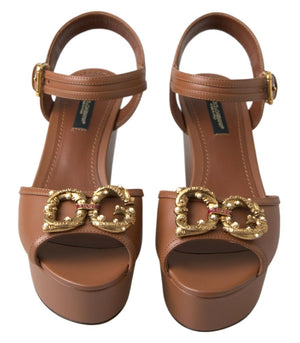 Braunes Leder AMORE Wedges Sandalen Schuhe