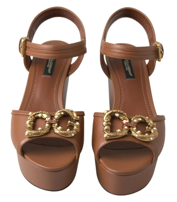 Braunes Leder AMORE Wedges Sandalen Schuhe