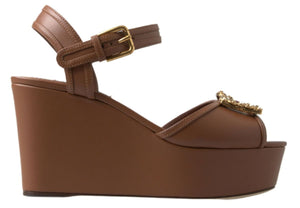 Braunes Leder AMORE Wedges Sandalen Schuhe