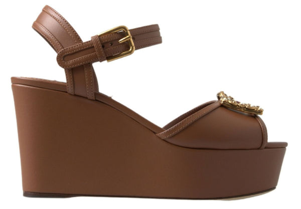Braunes Leder AMORE Wedges Sandalen Schuhe