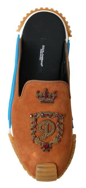 Braunes Wildleder Crown Logo NS1 Rutschen Sandalen
