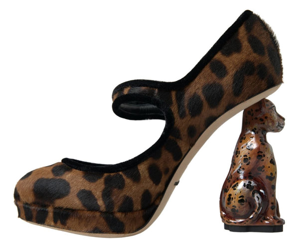 Schwarz Braun Kalb Leopard Absatz Mary Jane Pump Schuhe