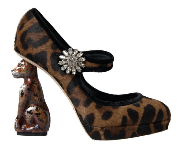Schwarz Braun Kalb Leopard Absatz Mary Jane Pump Schuhe