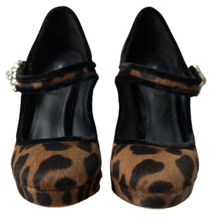 Schwarz Braun Kalb Leopard Absatz Mary Jane Pump Schuhe