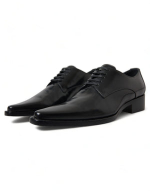 Schwarze Leder Schnürschuhe Formal Flats Schuhe