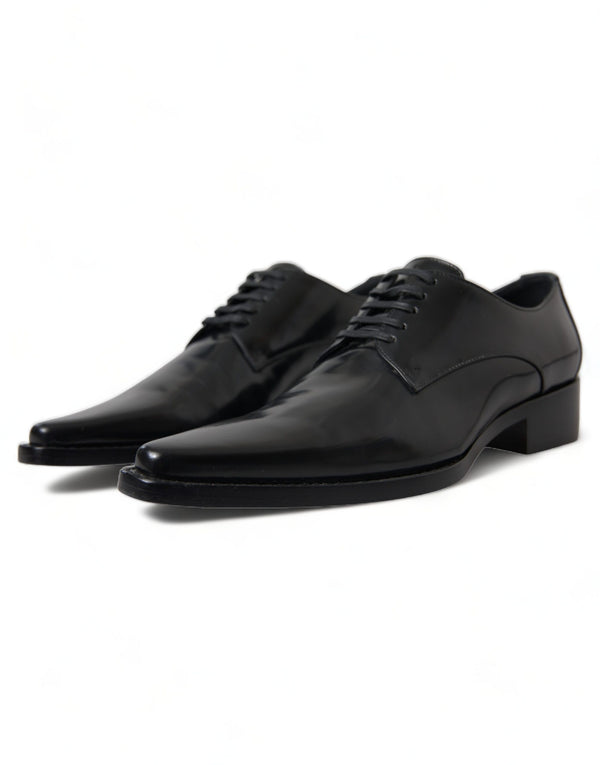 Schwarze Leder Schnürschuhe Formal Flats Schuhe
