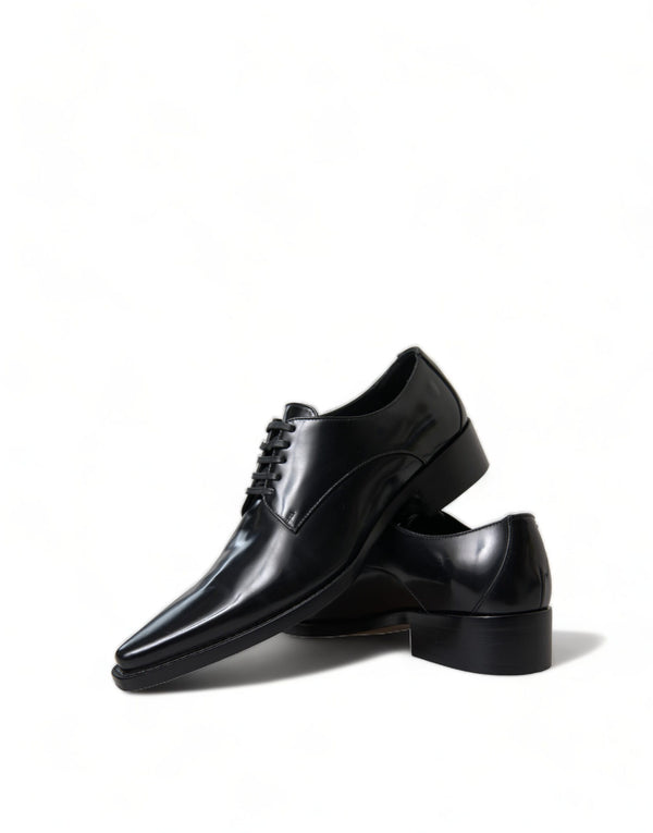 Schwarze Leder Schnürschuhe Formal Flats Schuhe