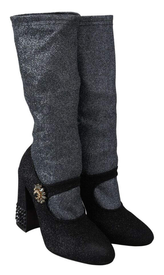 Schwarz Crystal Mary Janes Booties Schuhe
