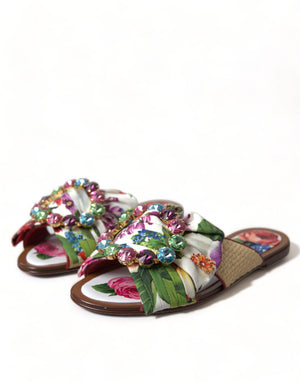 Multicolor Floral Flats Kristall Sandalen Schuhe